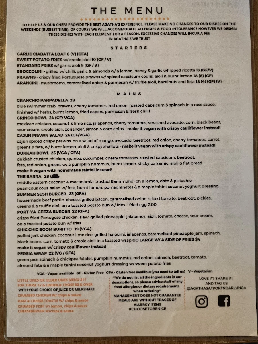Menu, Agatha's