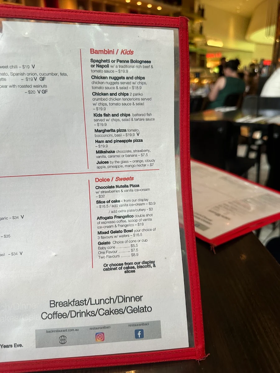 Menu, Baci