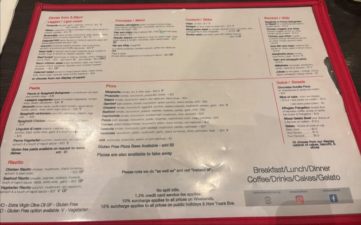 Menu, Baci
