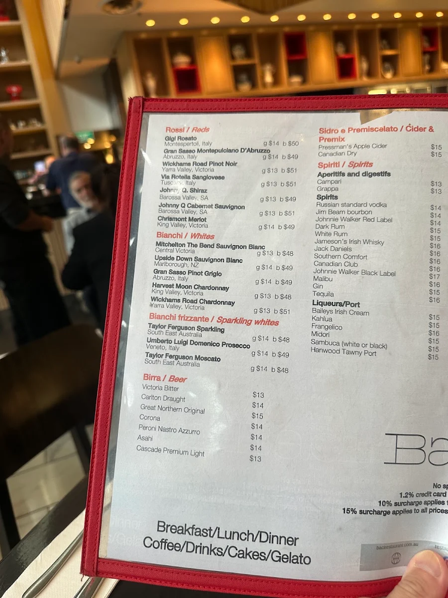 Menu, Baci