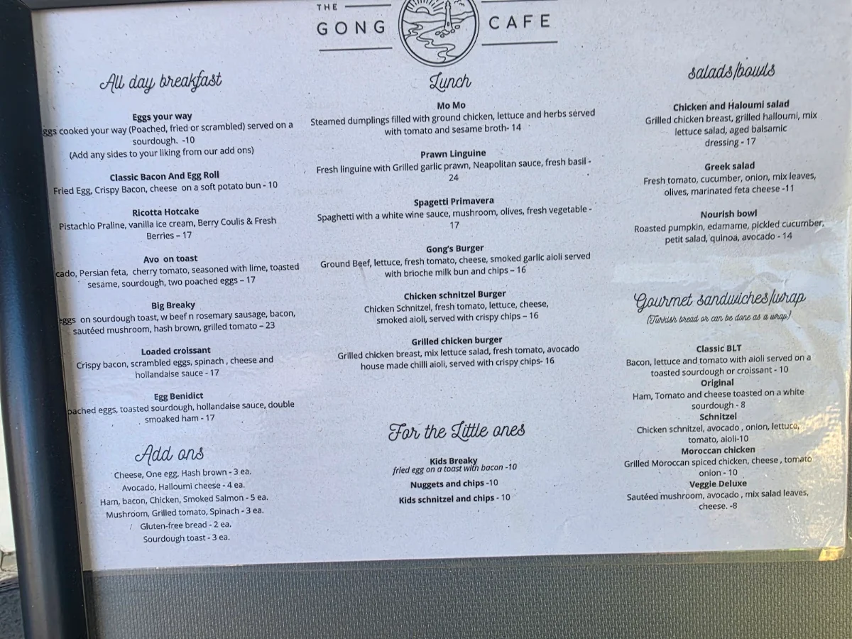Menu, The Gong Cafe