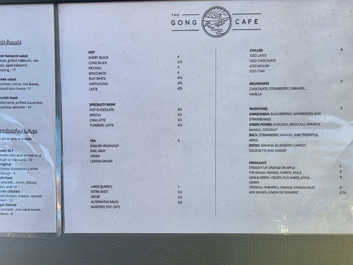Menu, The Gong Cafe