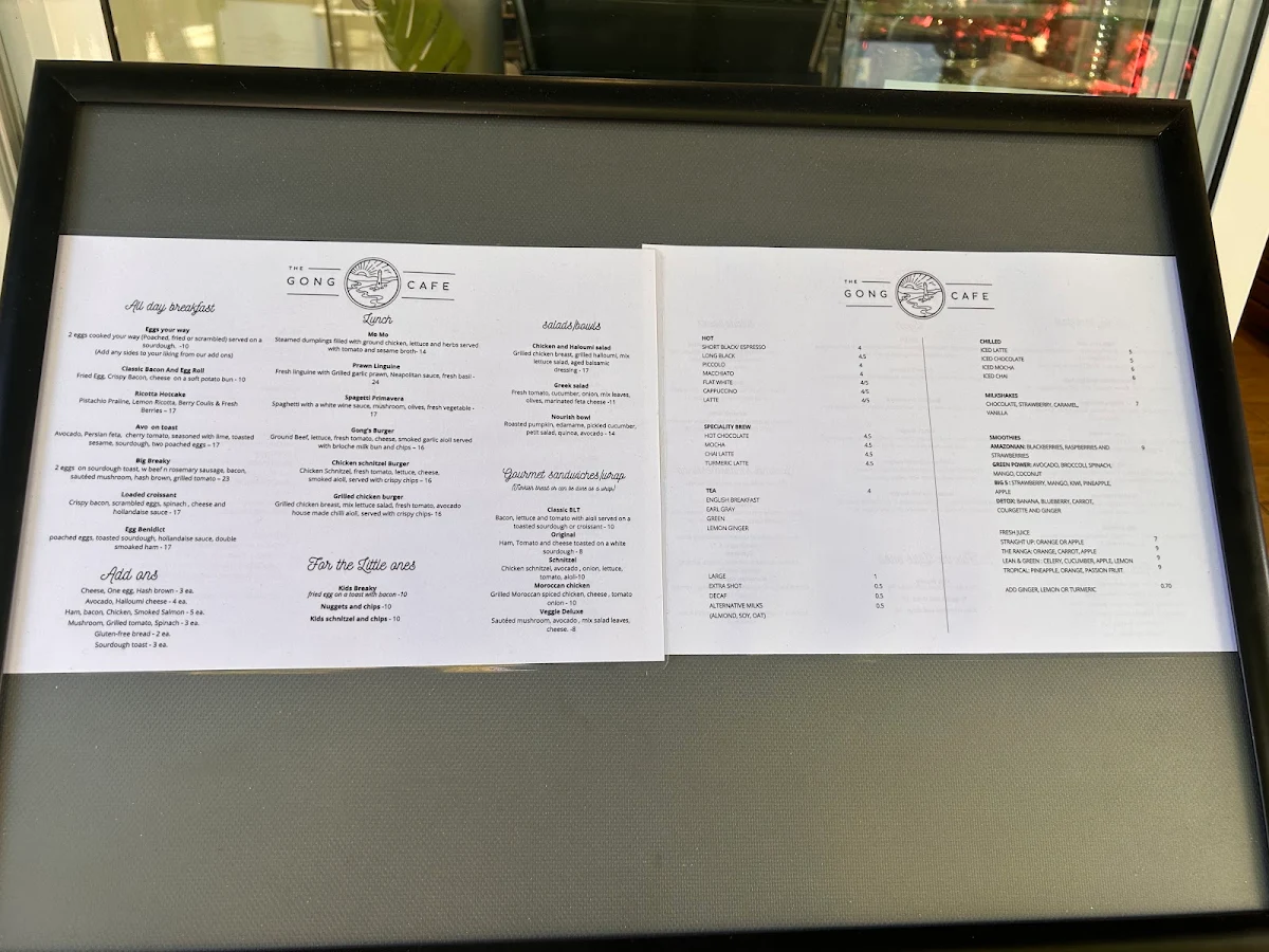 Menu, The Gong Cafe