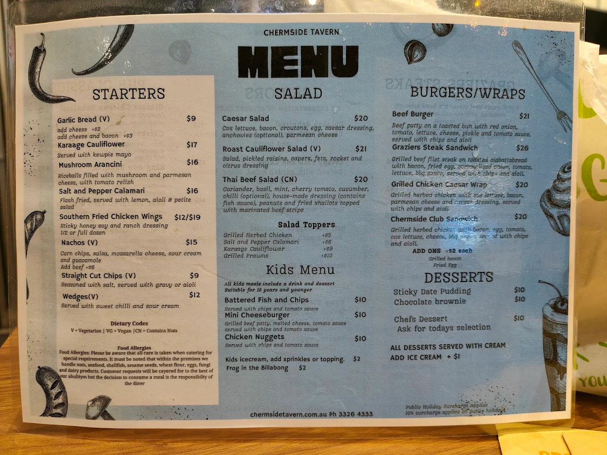 Menu, Chermside Tavern