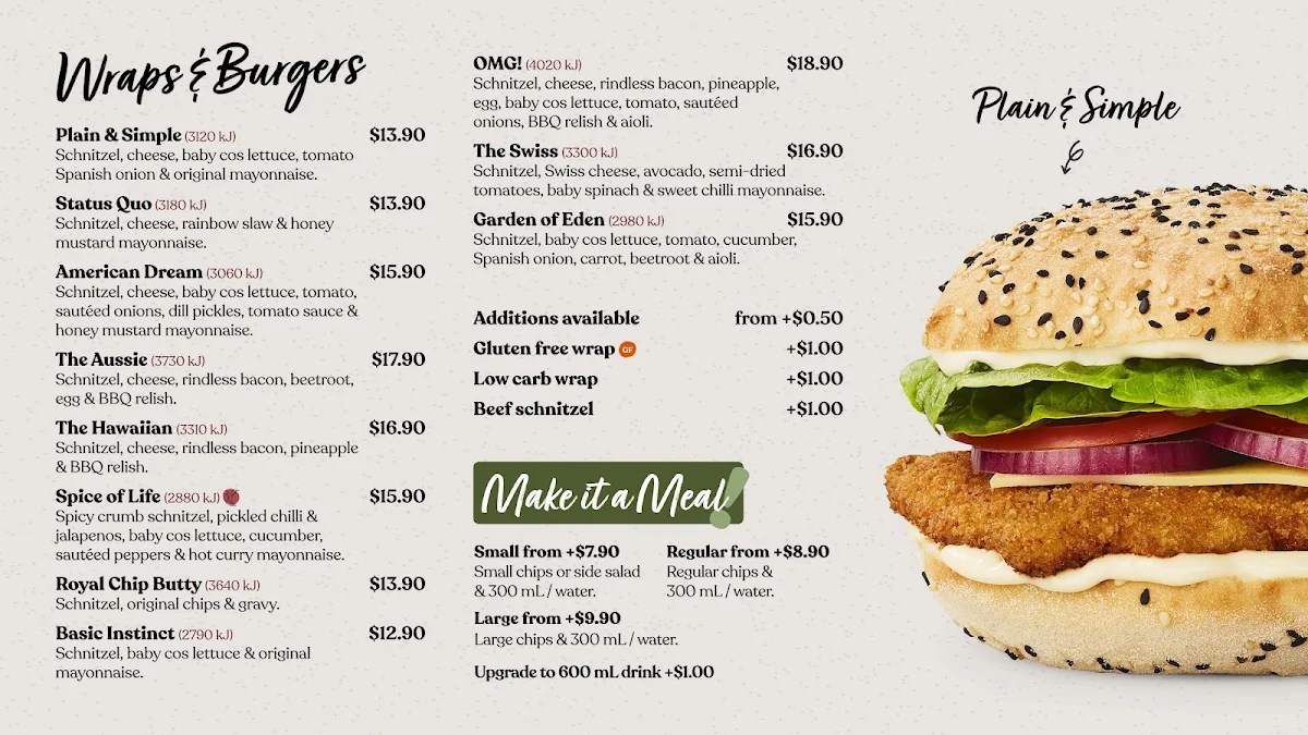 Menu, Schnitz Burwood One