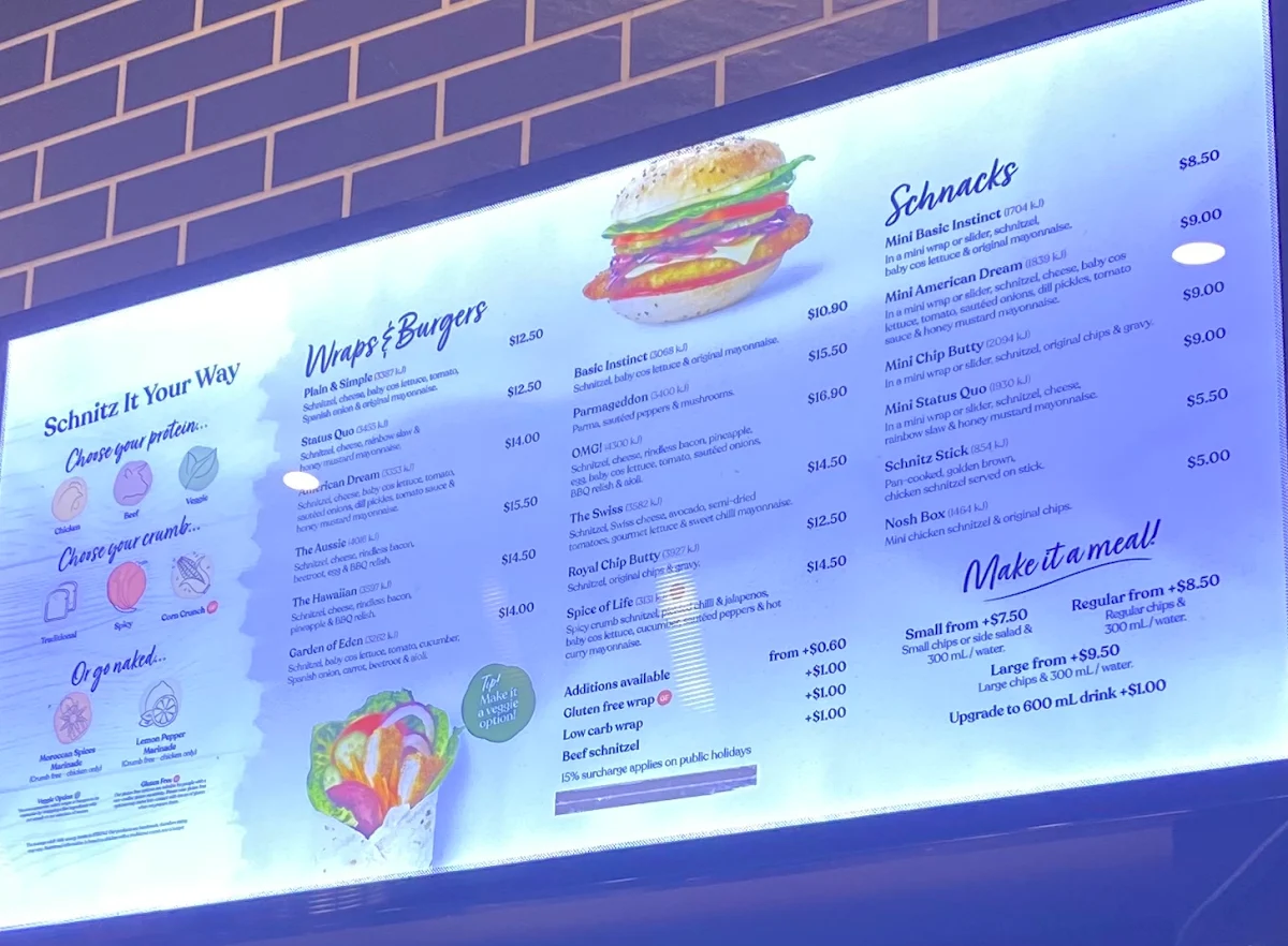 Menu, Schnitz Burwood One