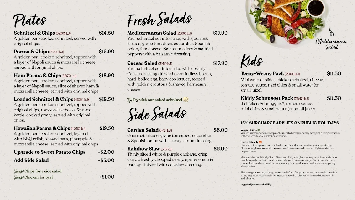 Menu, Schnitz Burwood One