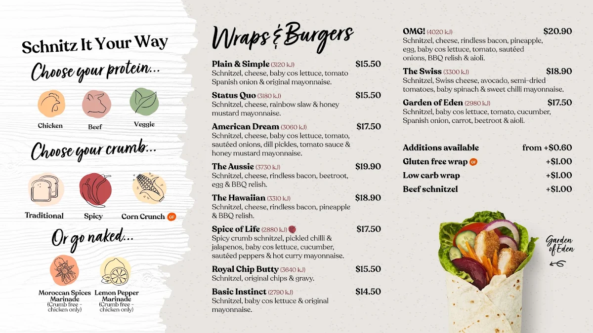 Menu, Schnitz Burwood One