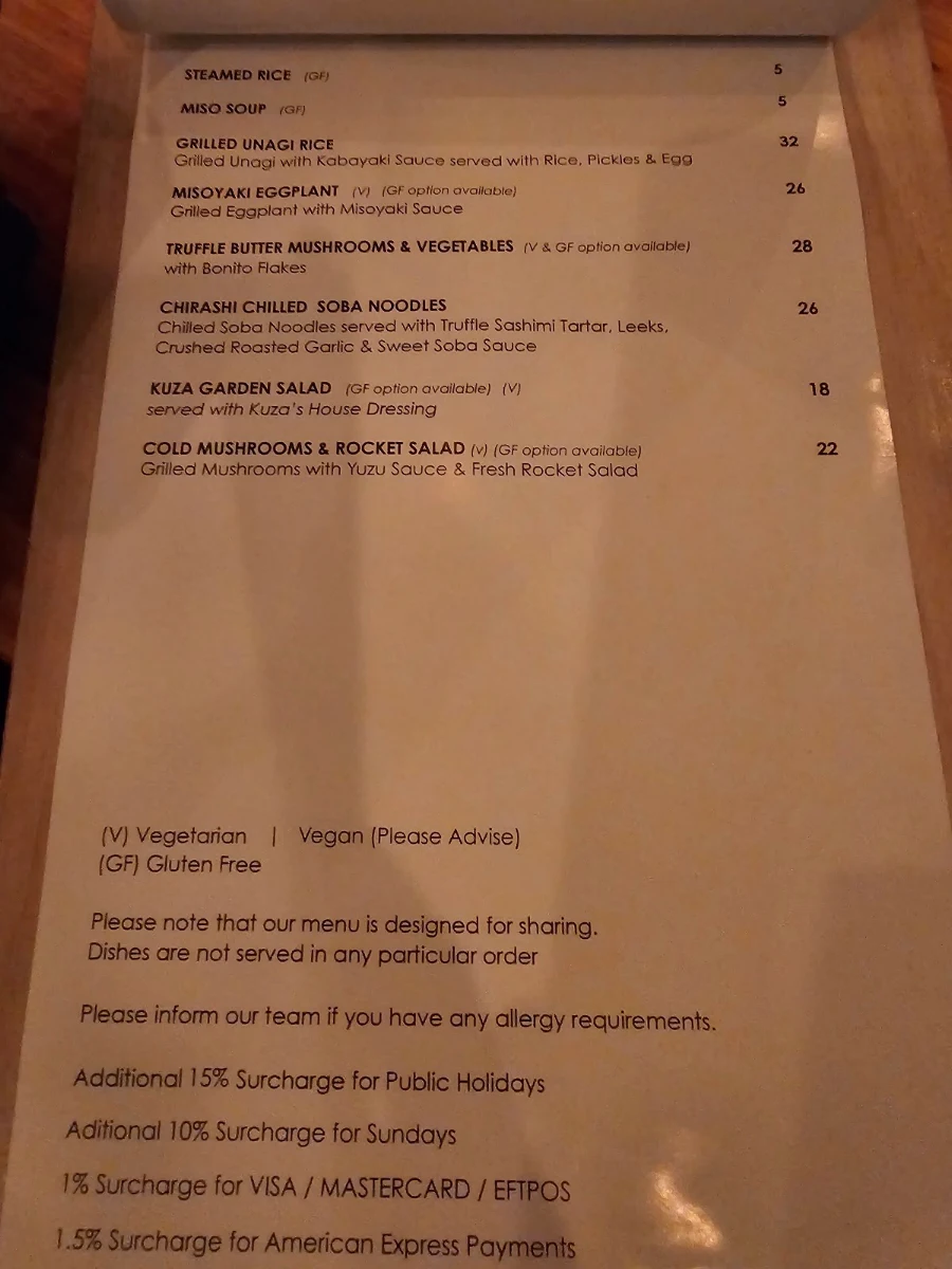 Menu, KUZA