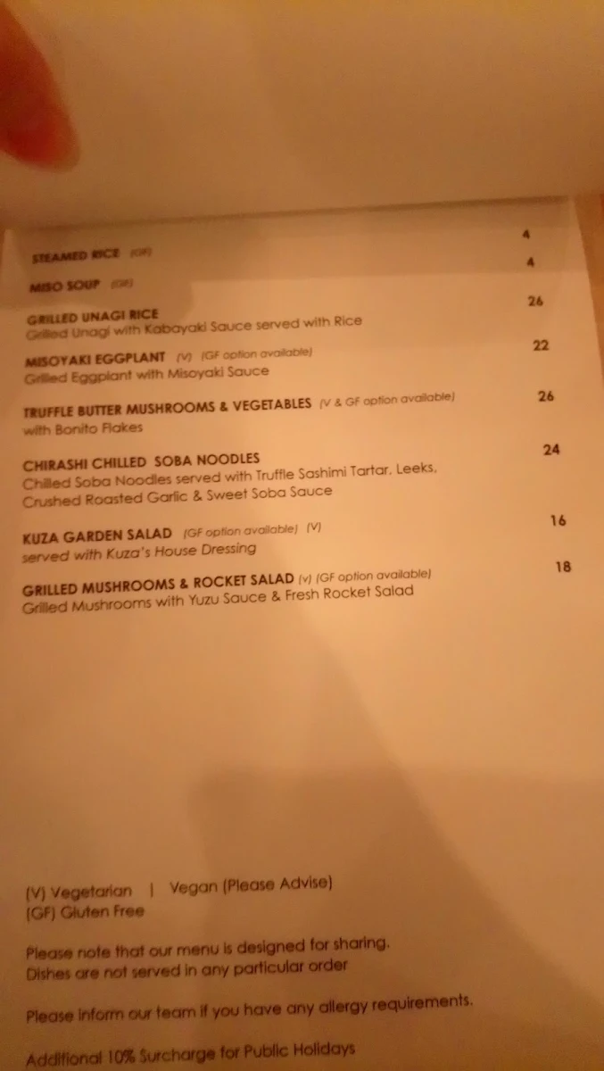 Menu, KUZA