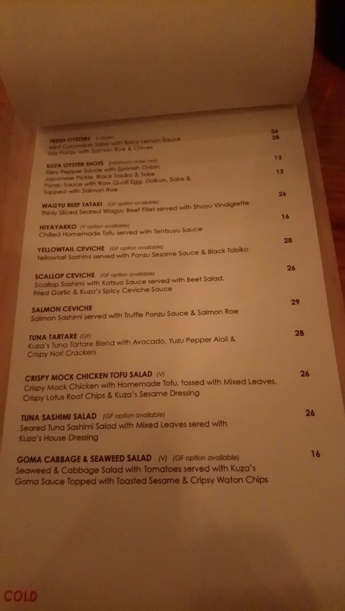 Menu, KUZA