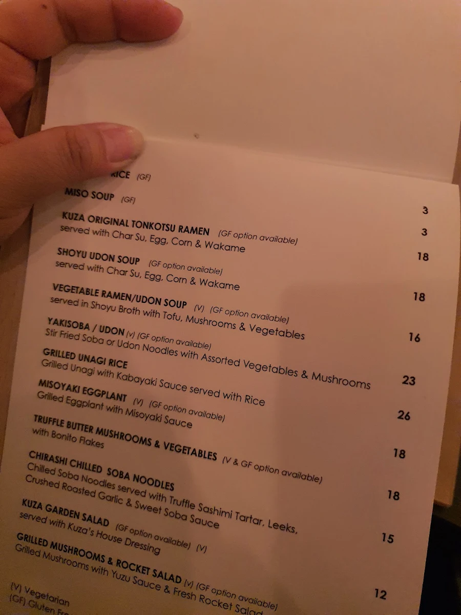 Menu, KUZA
