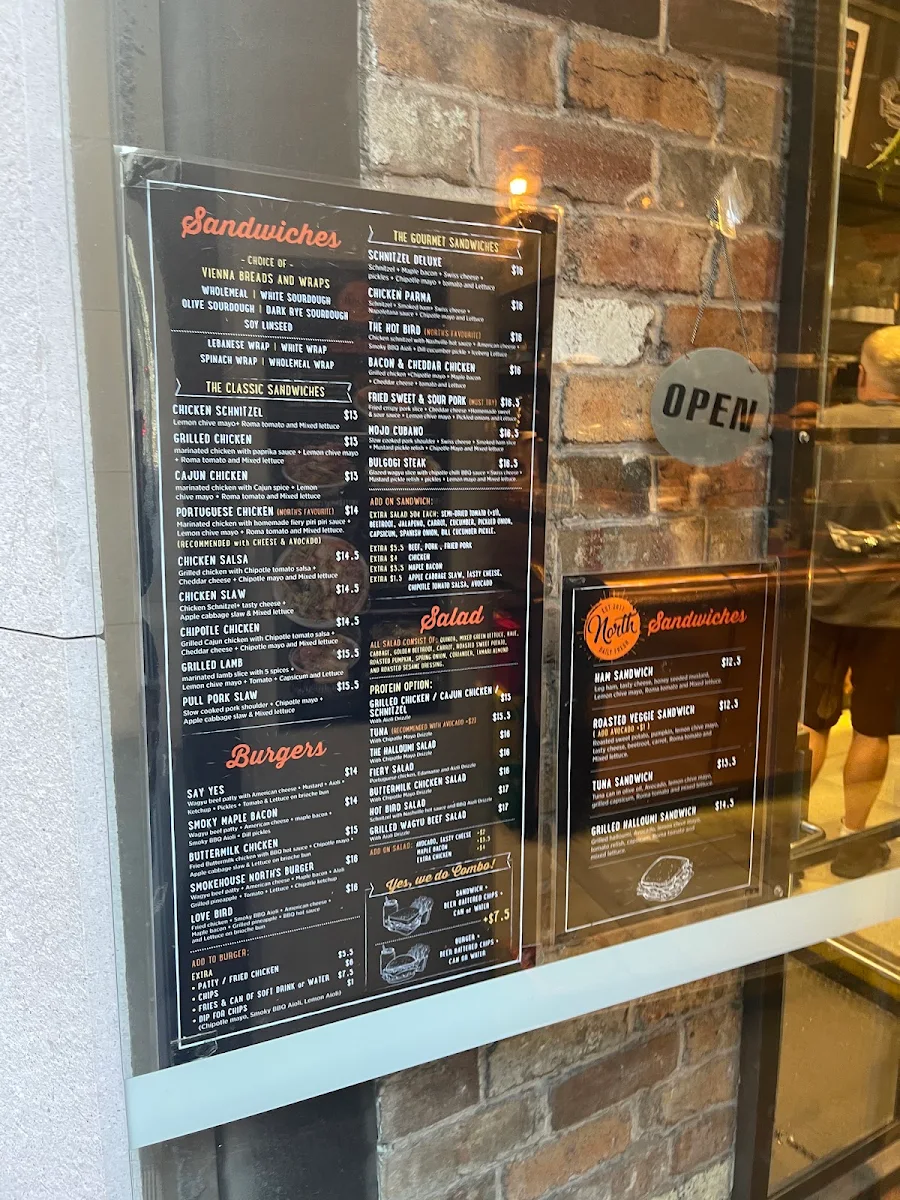 Menu, North Sandwich & Burger Kent St