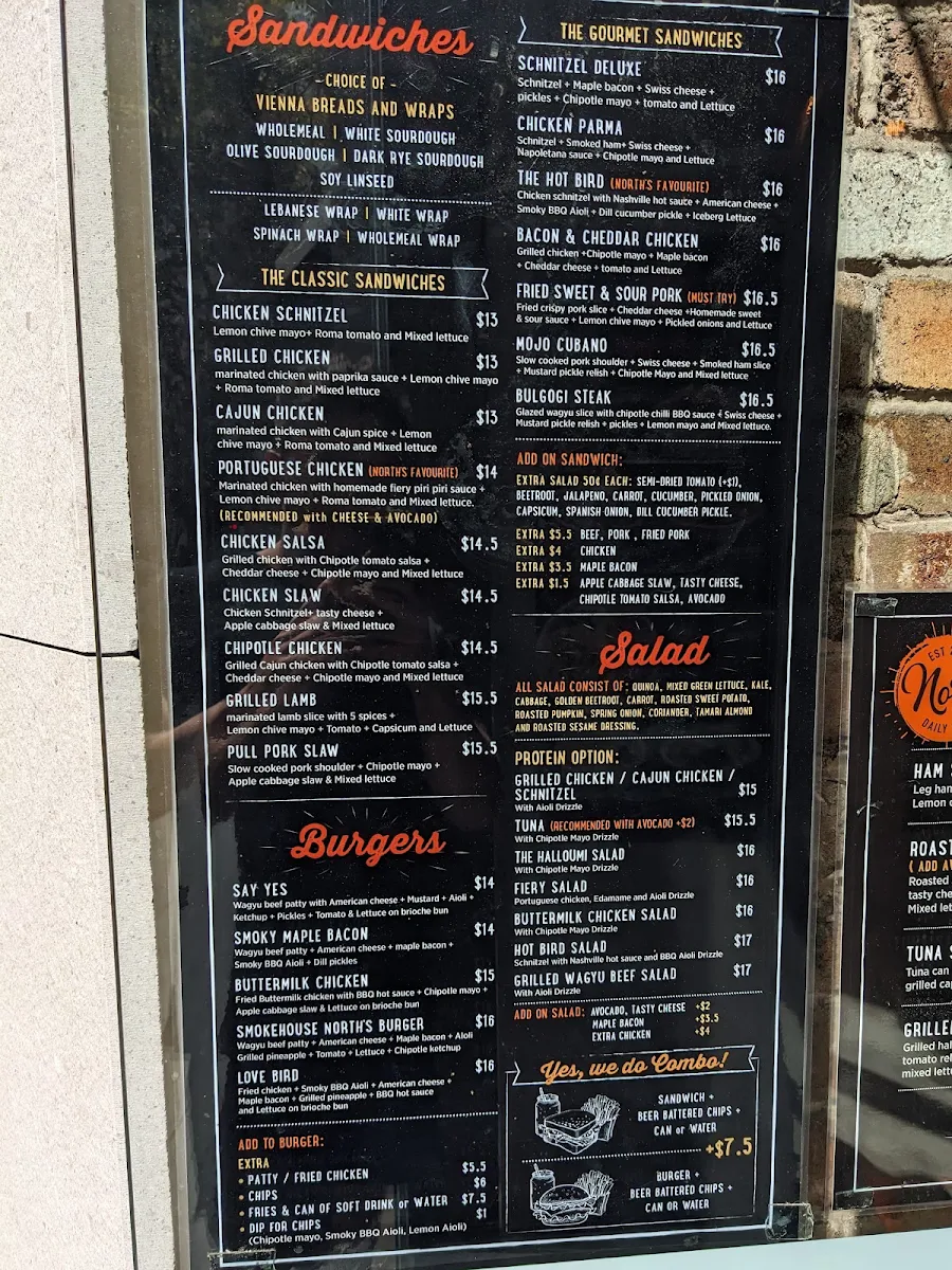 Menu, North Sandwich & Burger Kent St