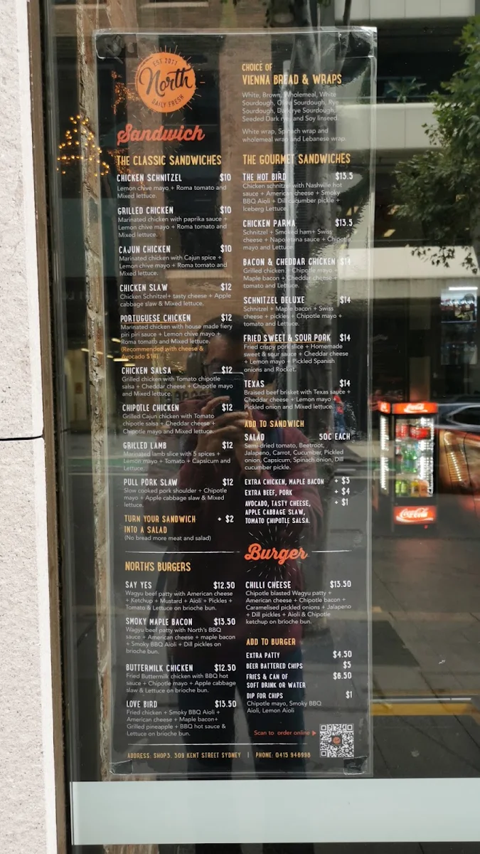 Menu, North Sandwich & Burger Kent St