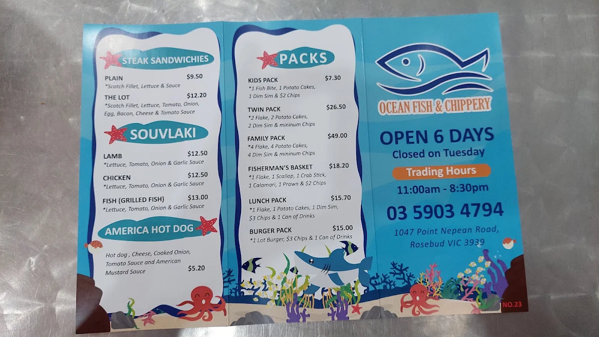 Menu, Ocean Fish & Chippery