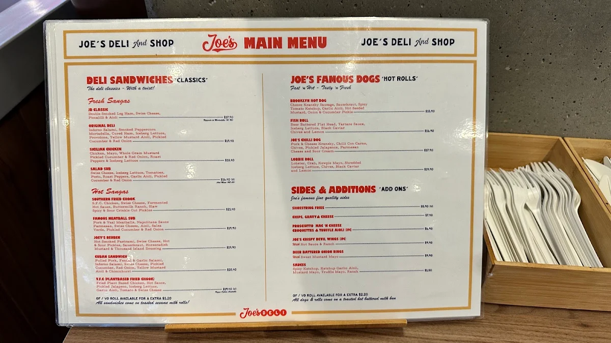 Menu, Joe's Famous Deli