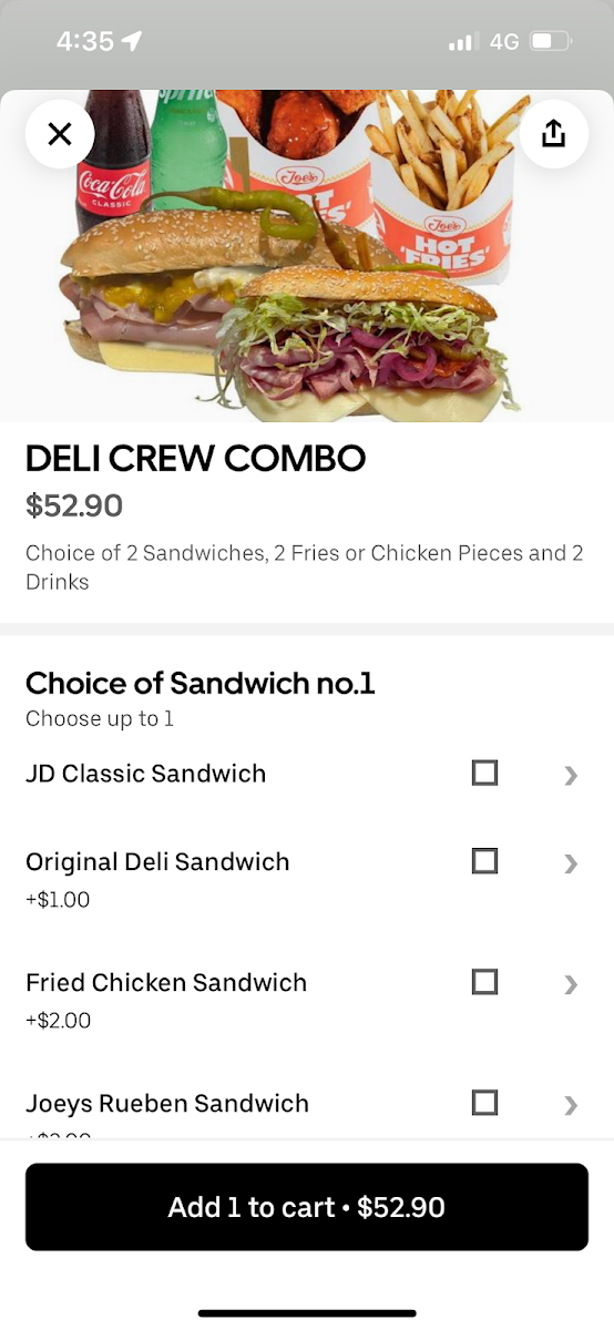 Menu, Joe's Famous Deli