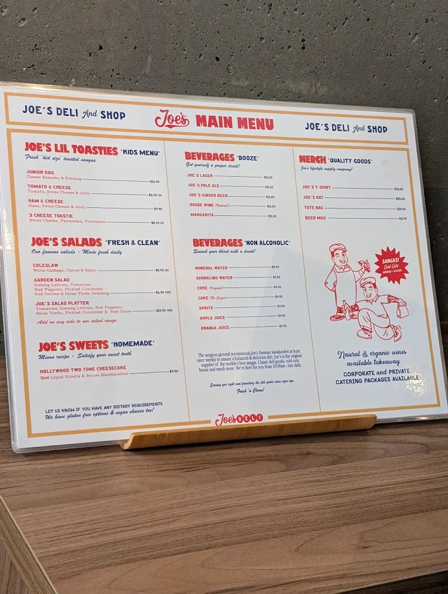 Menu, Joe's Famous Deli