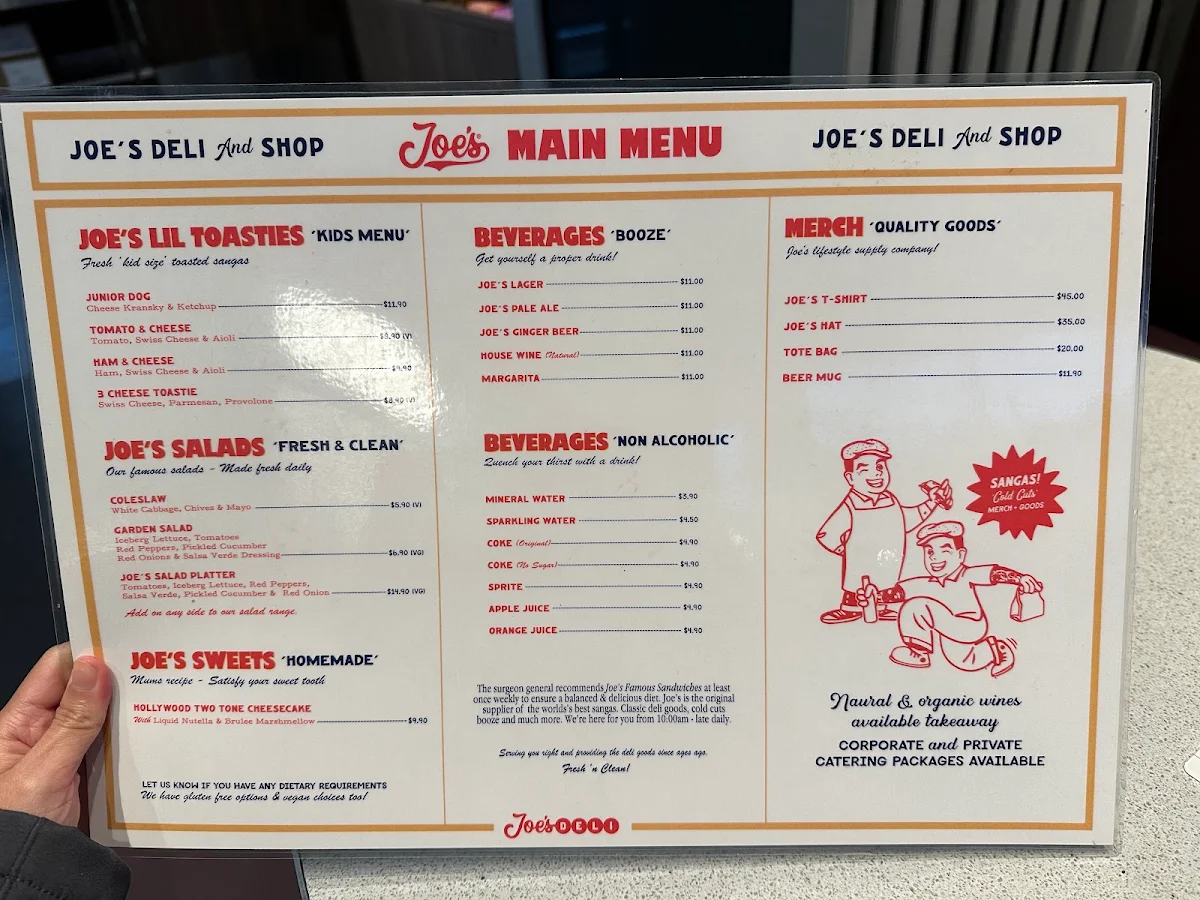 Menu, Joe's Famous Deli