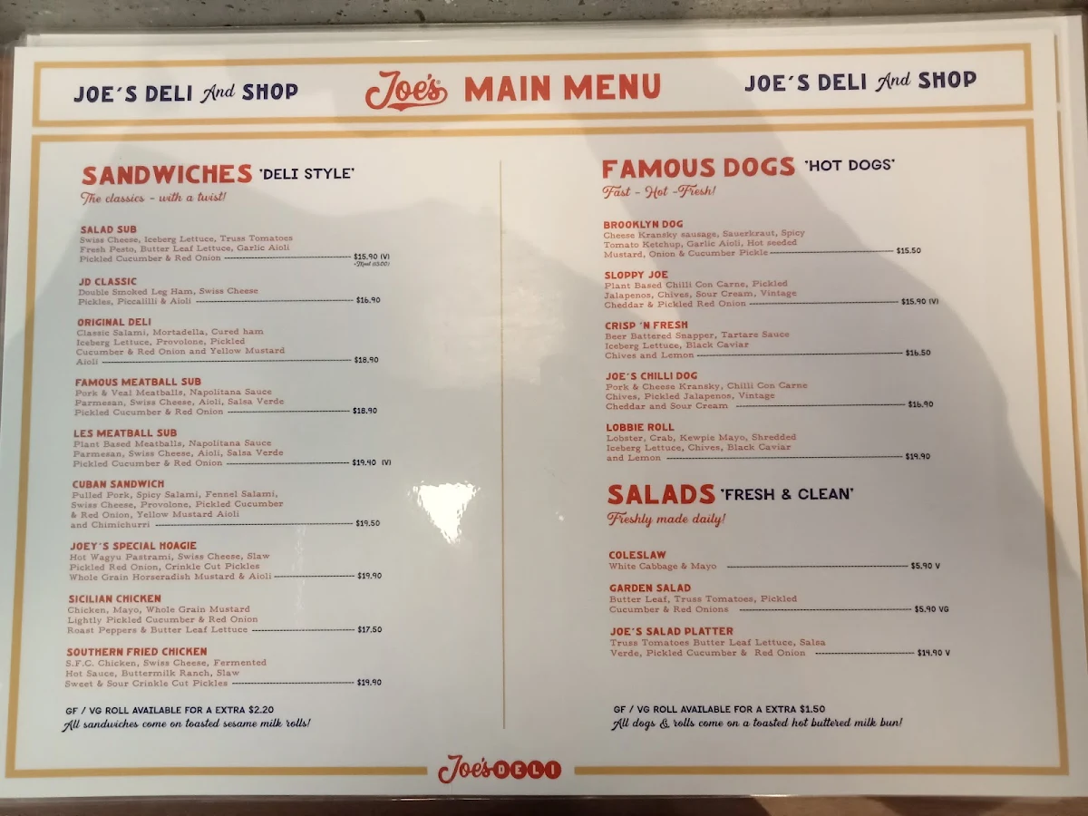 Menu, Joe's Famous Deli