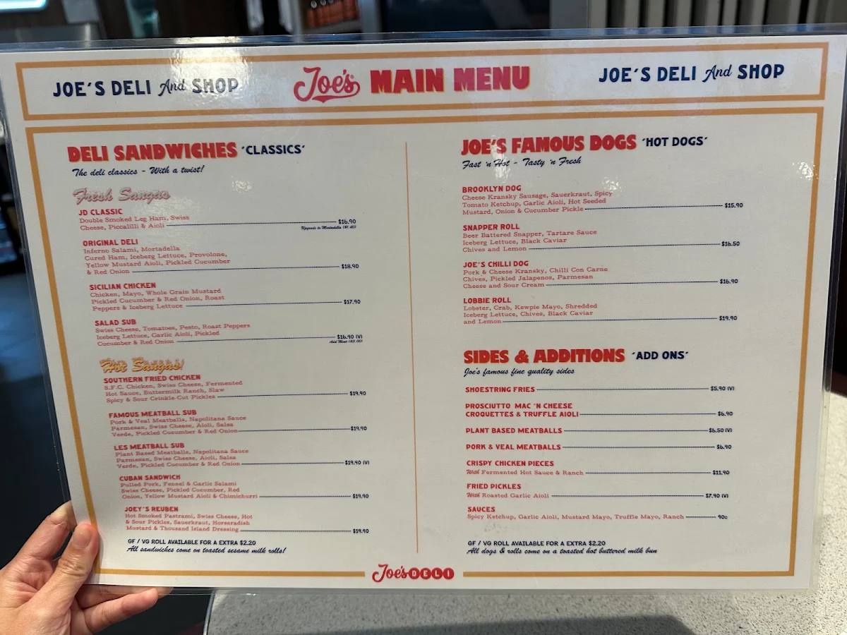 Menu, Joe's Famous Deli