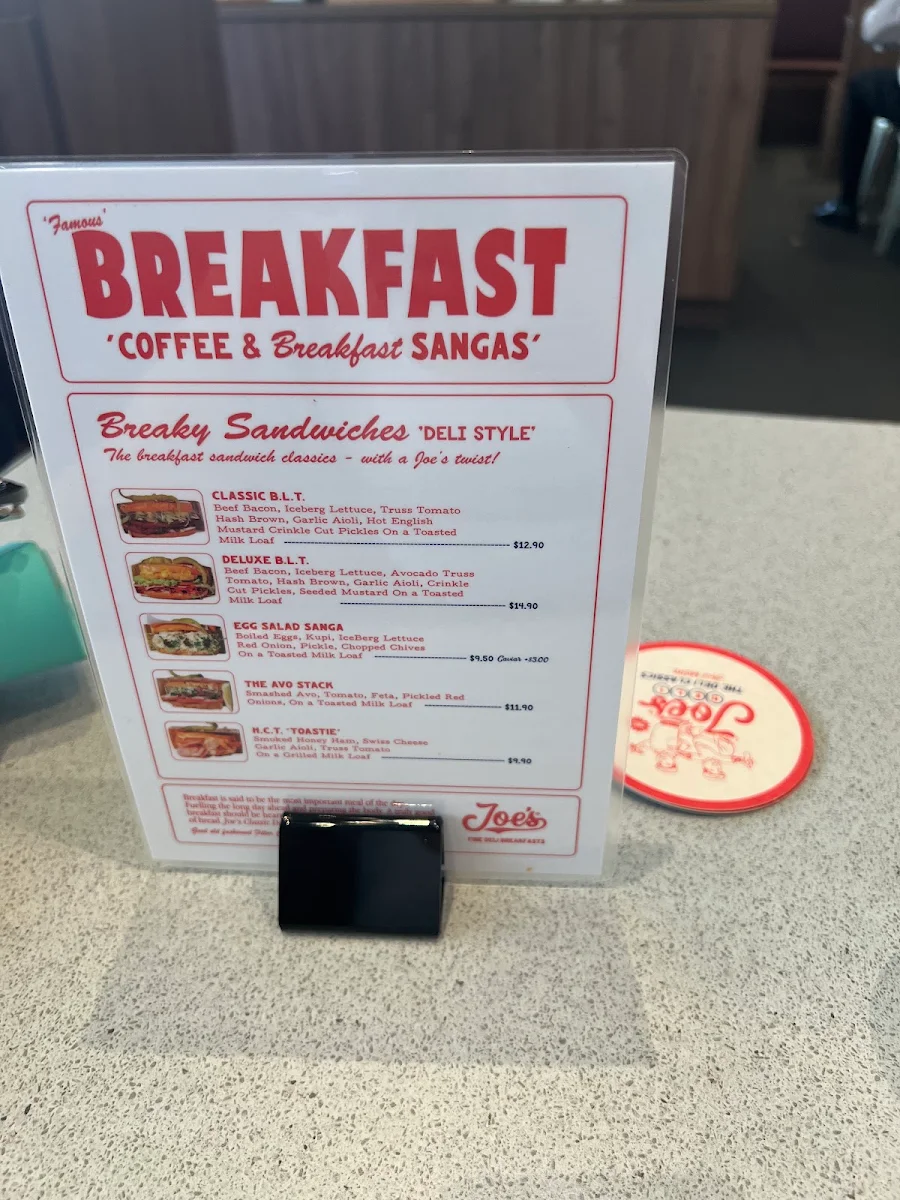 Menu, Joe's Famous Deli