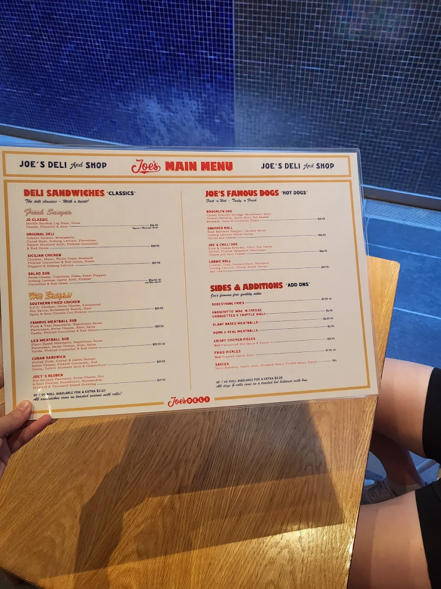 Menu, Joe's Famous Deli