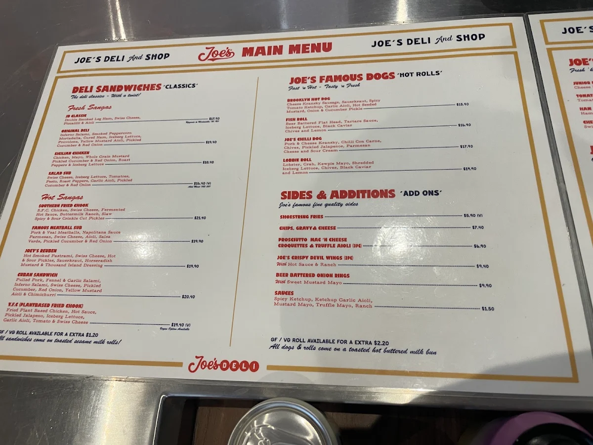 Menu, Joe's Famous Deli