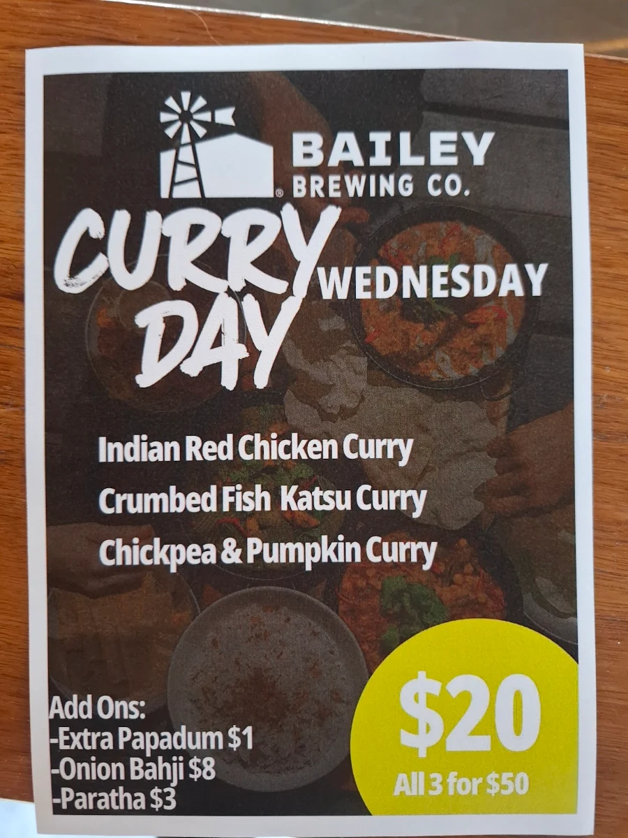 Menu, Bailey Brewing Co. Dunsborough
