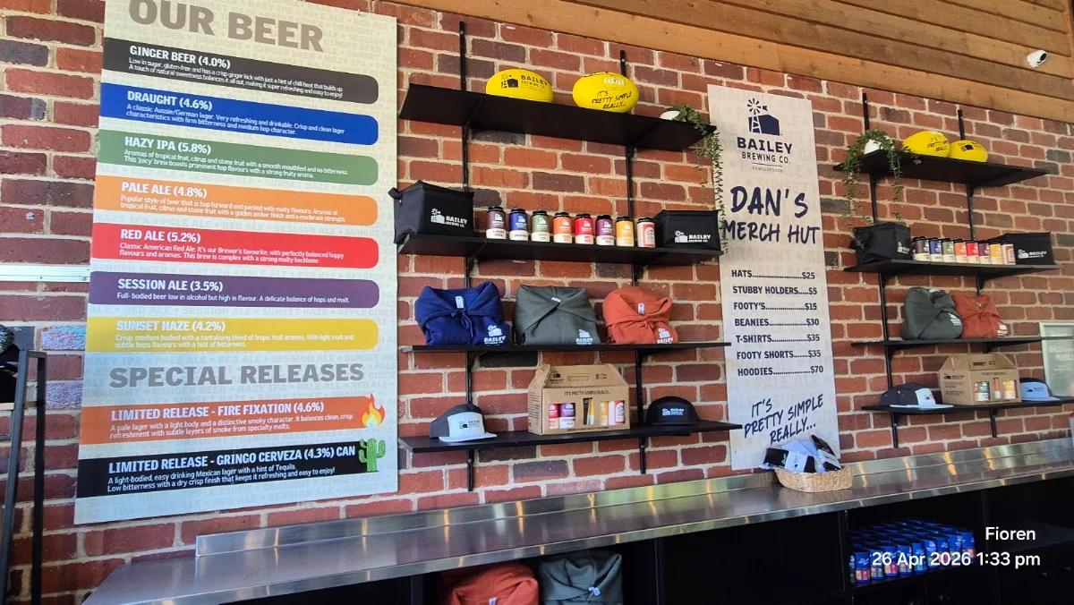 Menu, Bailey Brewing Co. Dunsborough