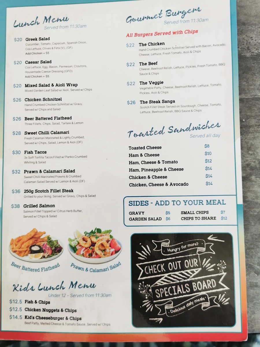 Menu, Lexie's on the Beach & The Crow's Nest (upstairs)