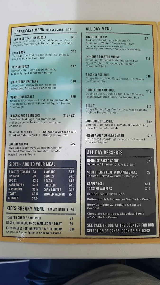 Menu, Lexie's on the Beach & The Crow's Nest (upstairs)