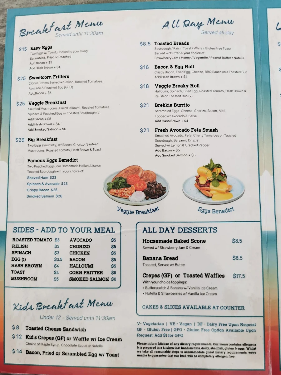 Menu, Lexie's on the Beach & The Crow's Nest (upstairs)