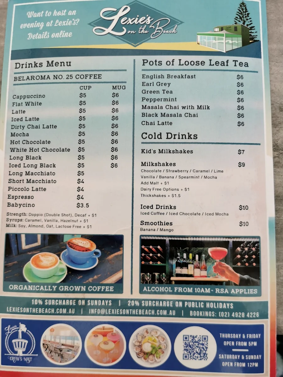 Menu, Lexie's on the Beach & The Crow's Nest (upstairs)