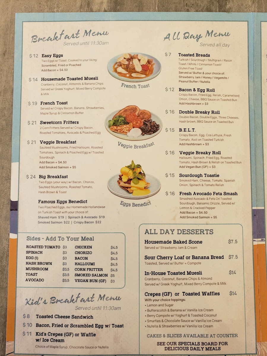 Menu, Lexie's on the Beach & The Crow's Nest (upstairs)