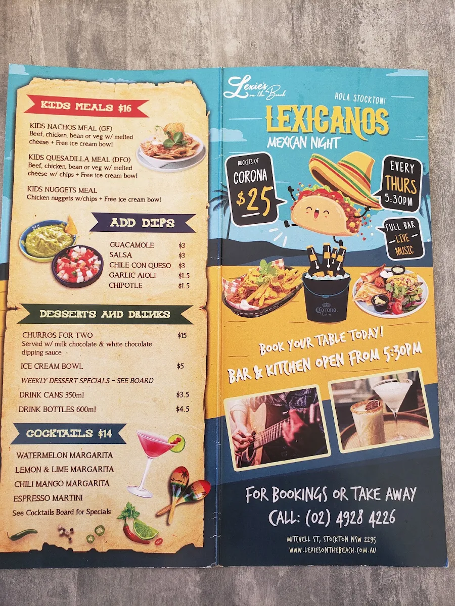 Menu, Lexie's on the Beach & The Crow's Nest (upstairs)