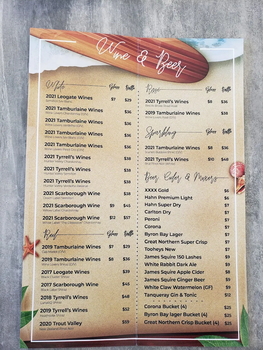 Menu, Lexie's on the Beach & The Crow's Nest (upstairs)