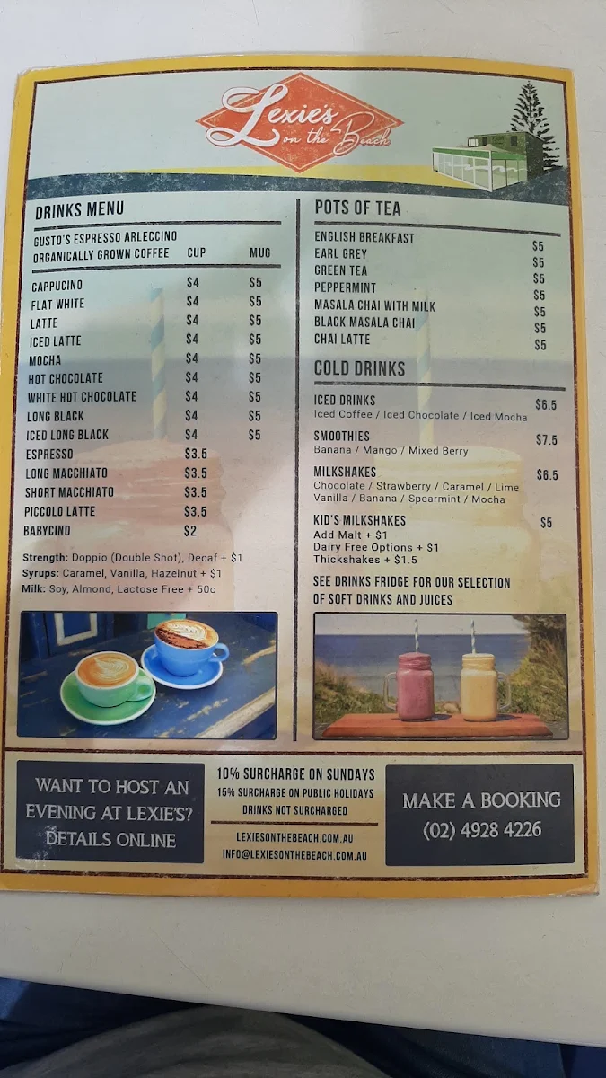 Menu, Lexie's on the Beach & The Crow's Nest (upstairs)