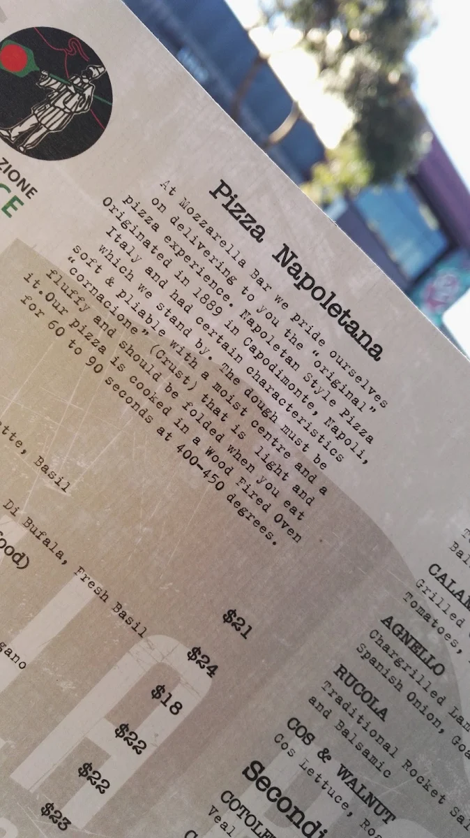 Menu, Mozzarella Bar