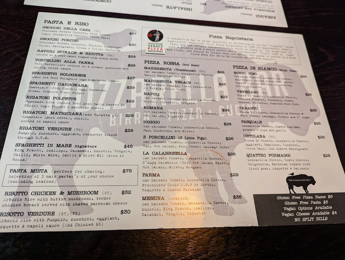 Menu, Mozzarella Bar