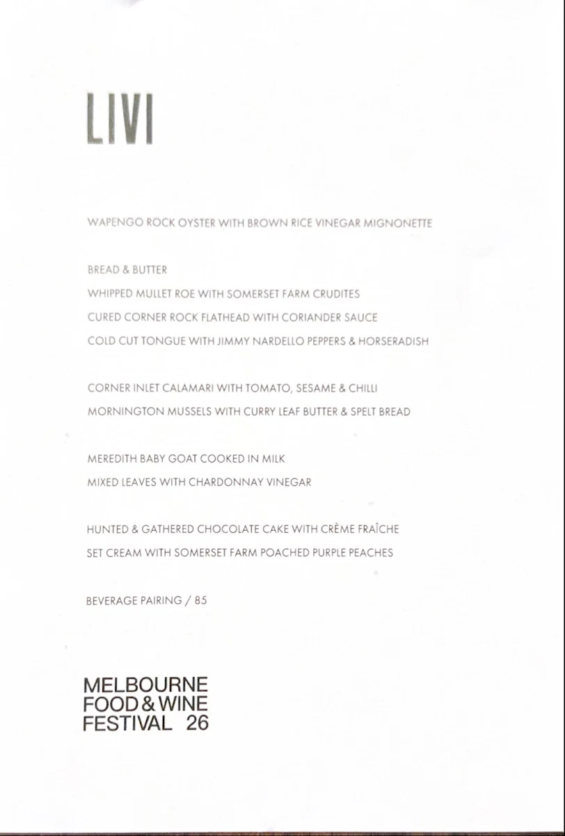 Menu, Bistro Livi