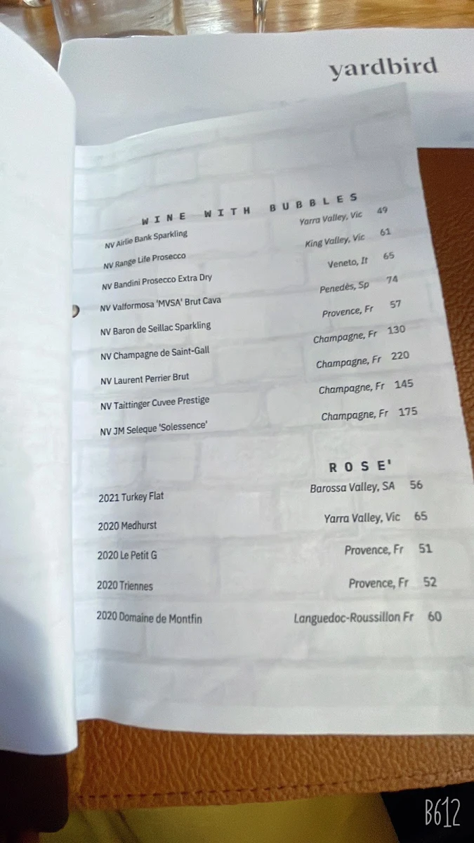Menu, Yardbird Restaurant