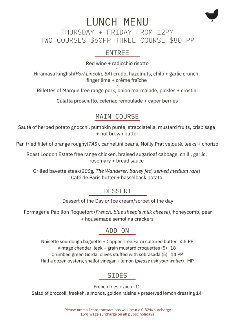 Menu, Yardbird Restaurant