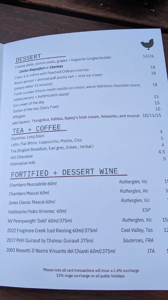 Menu, Yardbird Restaurant