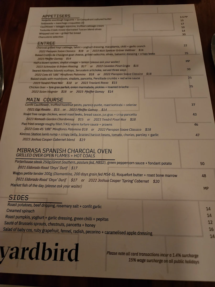 Menu, Yardbird Restaurant