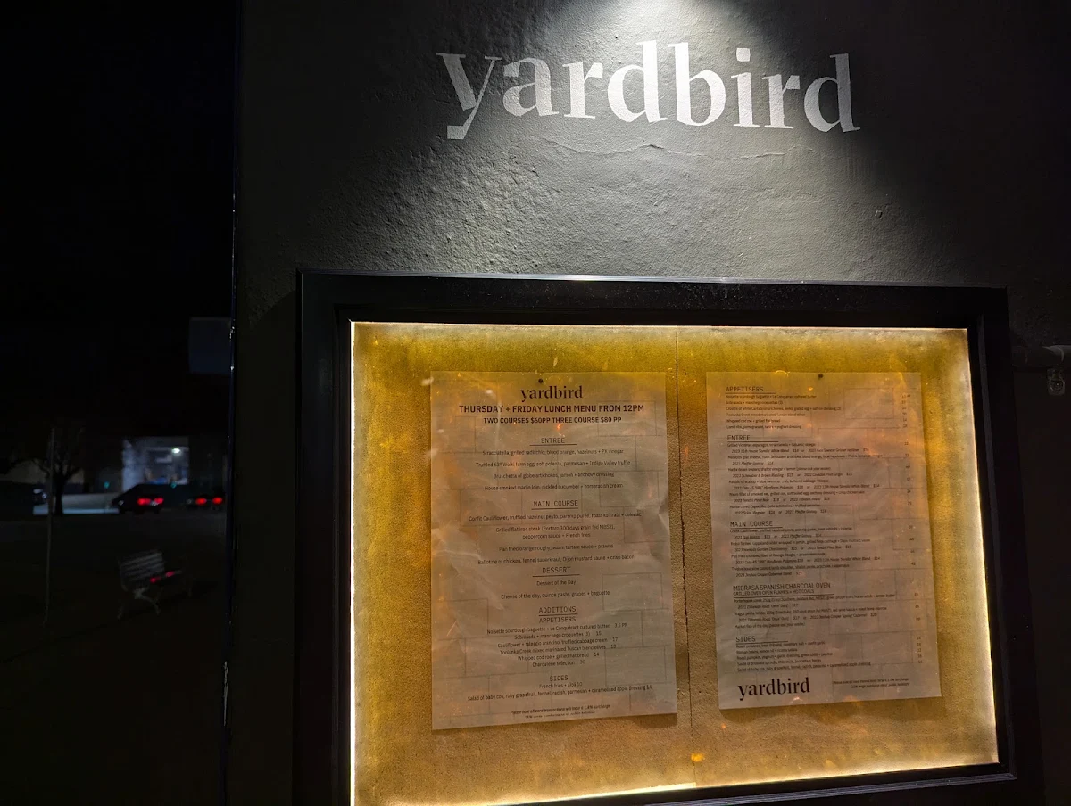Menu, Yardbird Restaurant