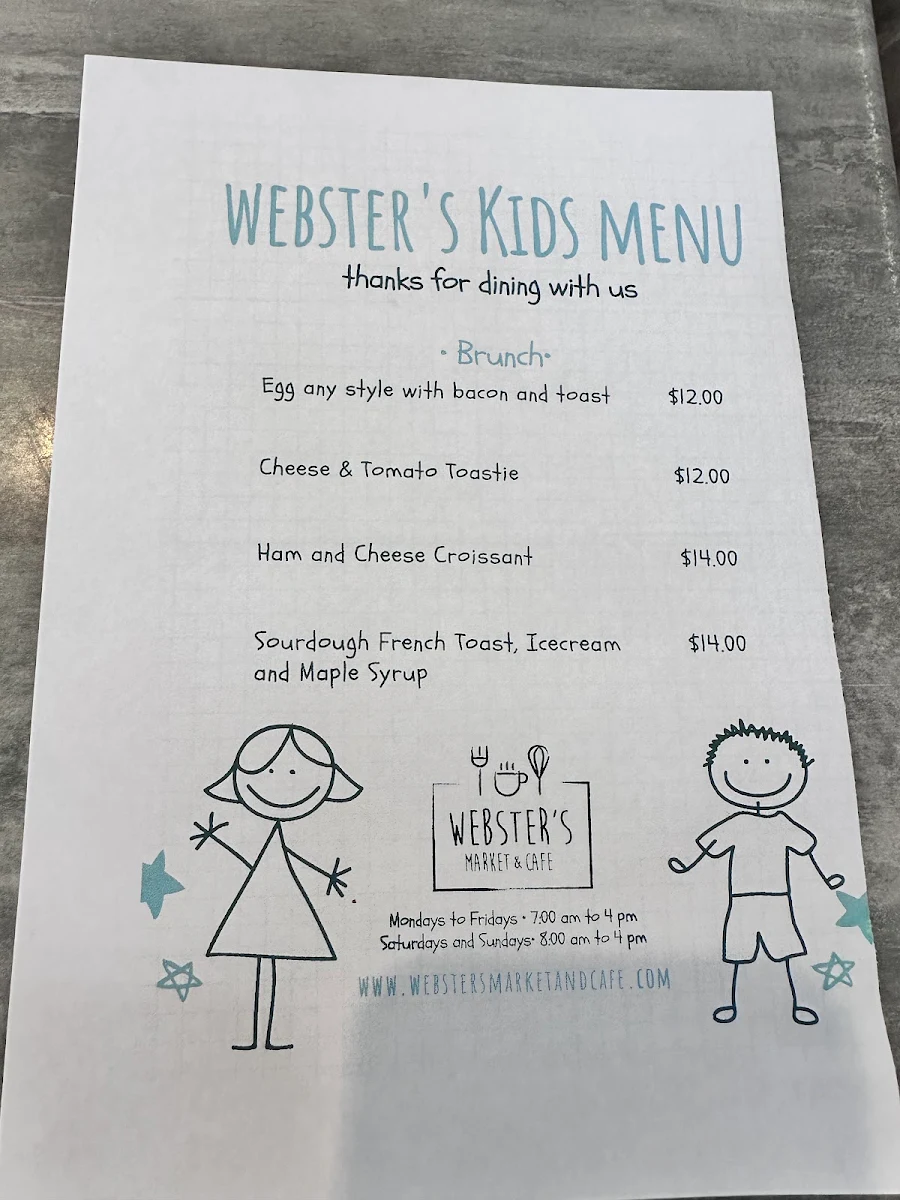 Menu, Webster's Market And Cafe