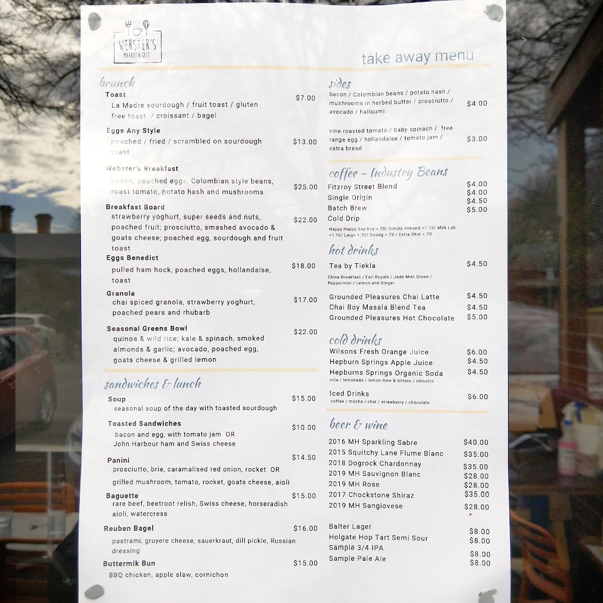 Menu, Webster's Market And Cafe