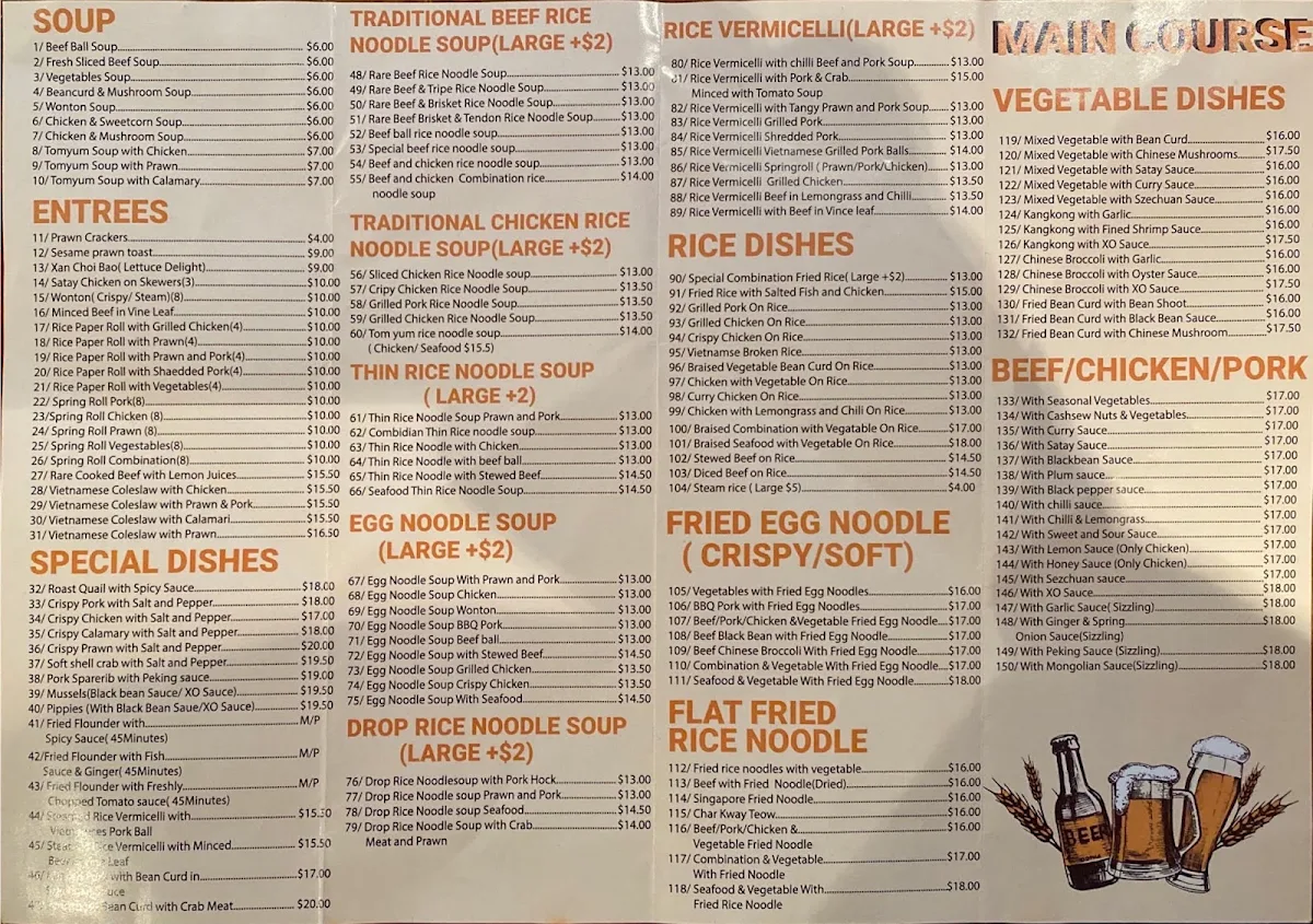 Menu, Vinh Long Restaurant